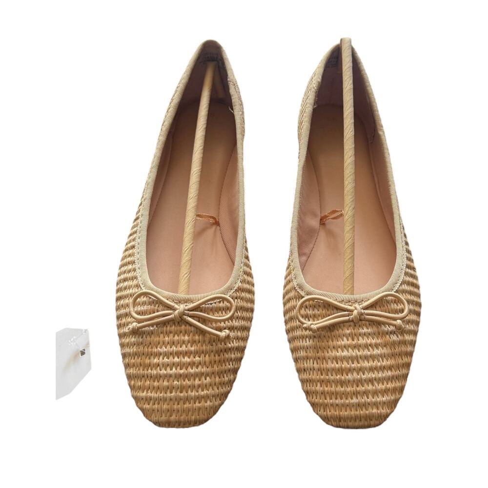 Time & Tru Raffia Bow Ballet Flats Olympia Beige Woven Women's 9.5 M Memory Foam - Picture 4 of 10